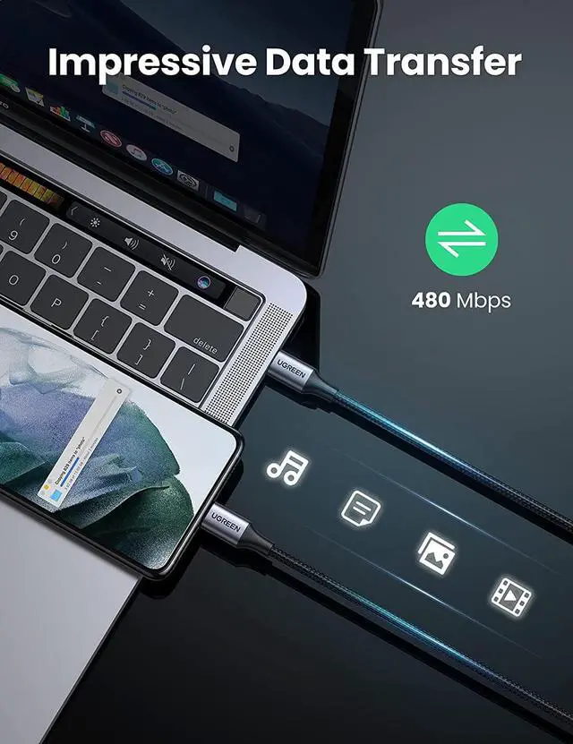 Alt view image 4 of 7 - UGREEN USB C to USB C Cable 60W Type-C PD Fast Charging Cord Compatible with Samsung Galaxy Note 10 S20 S10 S9 Google Pixel 4 3 2 XL MacBook Air 13" iPad Pro 2020 Chromebook Nitendo Switch 6FT