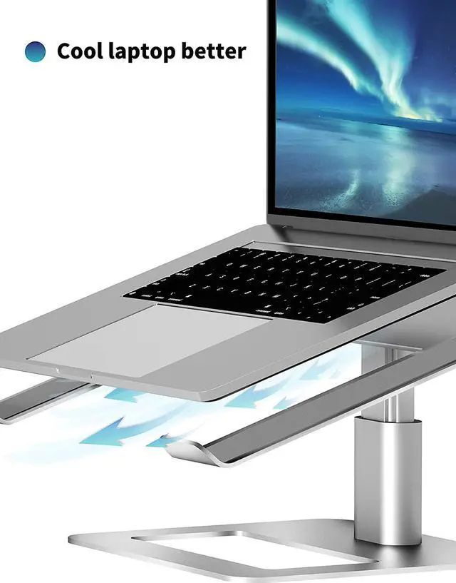 Alt view image 4 of 7 - Adjustable Laptop Stand for Desk, Computer Stand, Ergonomic Laptop Riser Holder Compatible with 10 to 17.3 Inches Notebook PC Computer, Aluminum Silver