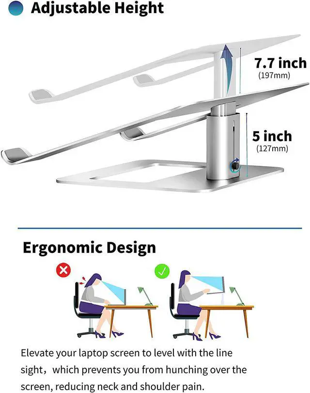 Alt view image 3 of 7 - Adjustable Laptop Stand for Desk, Computer Stand, Ergonomic Laptop Riser Holder Compatible with 10 to 17.3 Inches Notebook PC Computer, Aluminum Silver