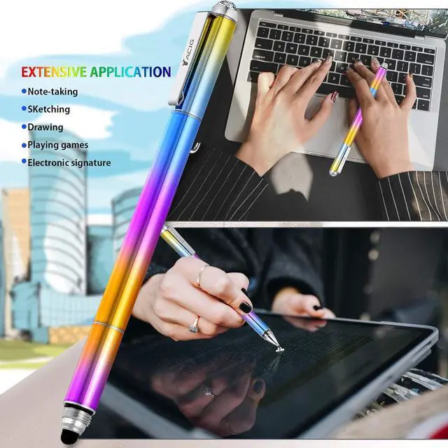 Alt view image 3 of 7 - Stylus Pens for Touch Screens 3 in 1 Stylus Pen for iPad iPhone Drawing Stylist with Extra 4 Stylus Tips and 1 Pen Refill Styluses for Tablets Laptop Android Universal Touch Devices (Rainbow)