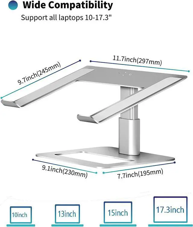 Alt view image 2 of 7 - Adjustable Laptop Stand for Desk, Computer Stand, Ergonomic Laptop Riser Holder Compatible with 10 to 17.3 Inches Notebook PC Computer, Aluminum Silver