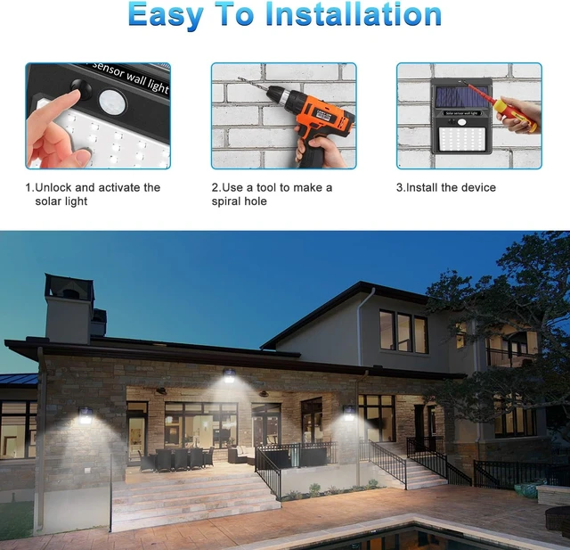 Alt view image 6 of 6 - SEZAC Solar Lights Outdoor,3 Modes Motion Sensor Security Light Wall Light