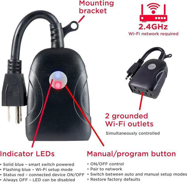 Alt view image 5 of 6 - UltraPro Outdoor Smart Plug Wi-Fi Outlet, Smart Home, Smart Switch, Dual Smart Outlet, Works with Alexa, Echo & Google Home, No Hub Required, App Controlled, ETL Certified, Outdoor Timer, Black, 51405