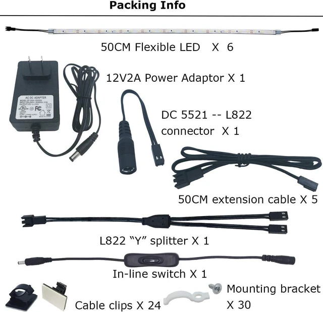 Alt view image 2 of 7 - 6-Pack 20" Under Cabinet LED Strip Light, 24W 1800 Lumen, Warm White 2700K