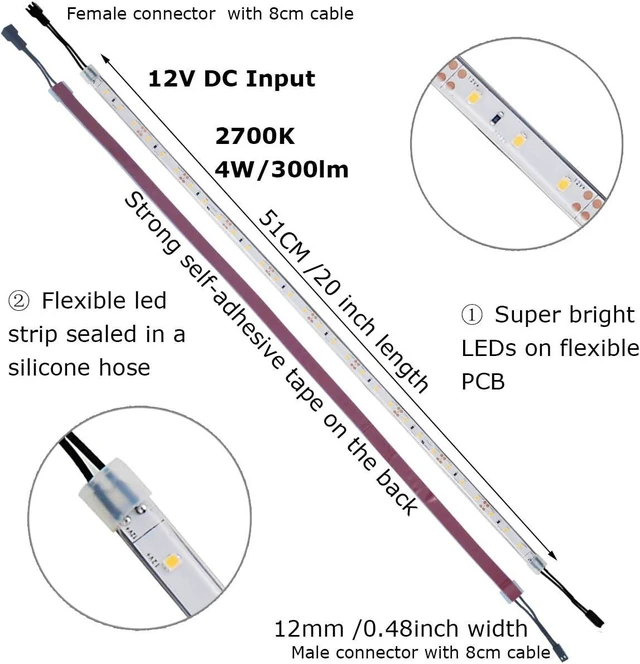 Alt view image 5 of 7 - 6-Pack 20" Under Cabinet LED Strip Light, 24W 1800 Lumen, Warm White 2700K