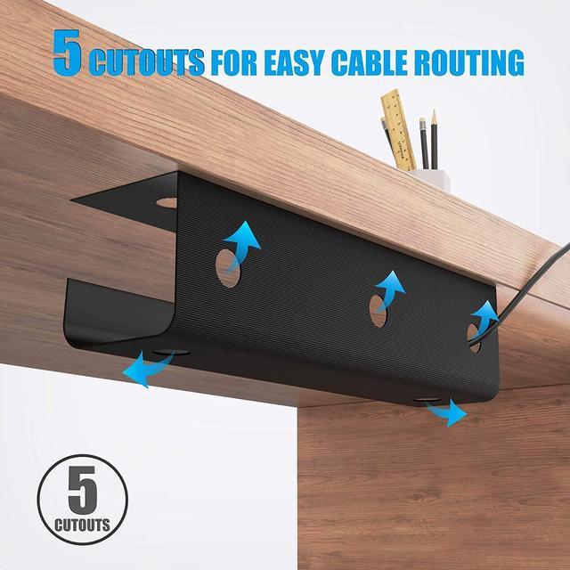 Under Desk Cable Management Tray, 31.5'' No Drill Steel Desk Cable  Organizers, Wire Management Tray Cable Management Rack, Desk Cable Tray  with Wire