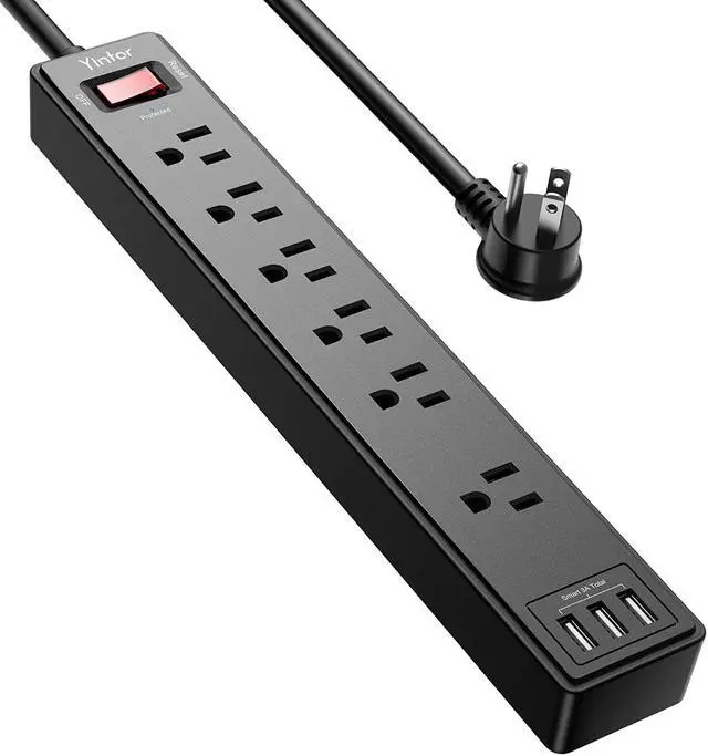 Main image of 6Ft Power Strip Surge Protector - Yintar Extension Cord with 6 AC Outlets and 3 USB Ports for for Home, Office, Dorm Essentials, 1680 Joules, ETL Listed, (Black)