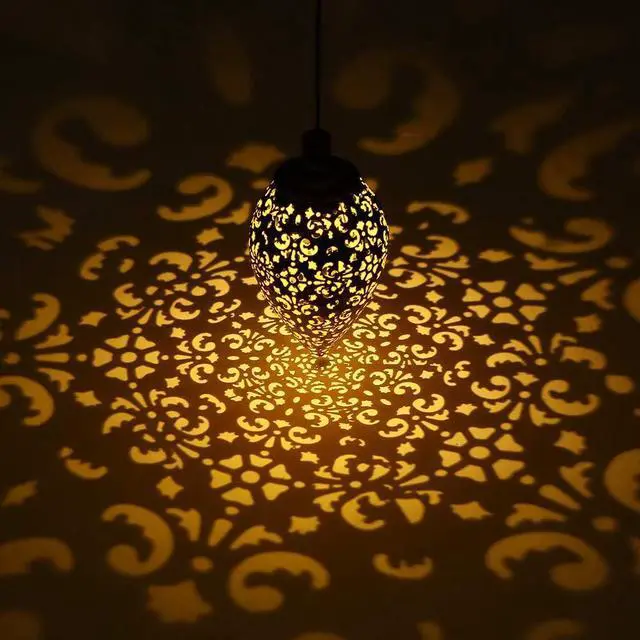 Alt view image 2 of 7 - (2 Pack) Hanging Solar Lights, Tomshine Solar Lantern LED Moroccan Garden Decor, Metal Solar Lanterns Outdoor Waterproof for Outside, Patio, Porch, Pathway Hanging Decor