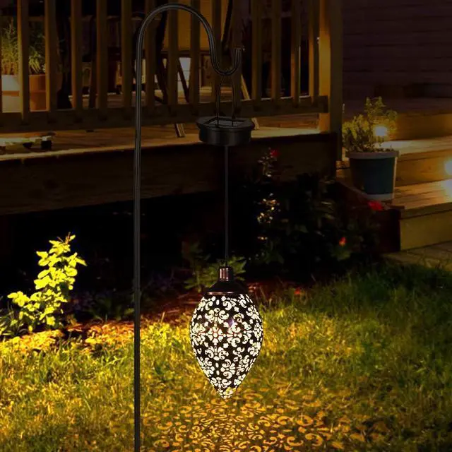 Alt view image 7 of 7 - (2 Pack) Hanging Solar Lights, Tomshine Solar Lantern LED Moroccan Garden Decor, Metal Solar Lanterns Outdoor Waterproof for Outside, Patio, Porch, Pathway Hanging Decor