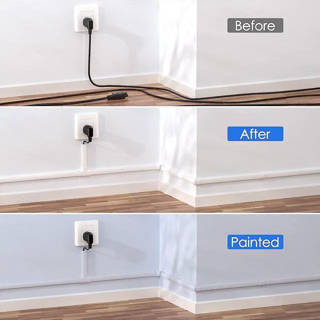 Alt view image 6 of 7 - 125in Cord Cover, Yecaye Large Cord Concealer on Wall Cable Management, Cable Raceway Kit for Mount TVs, Wire Hider for Home Office, 8X L15.7in W1.18in H0.6in, CMC02-Large, White