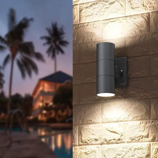 Alt view image 2 of 5 - LMP Modern Outdoor Wall Light Porch Light Patio Light with Black Aluminum Finish for Decoration,Garage 2 Packs Gray