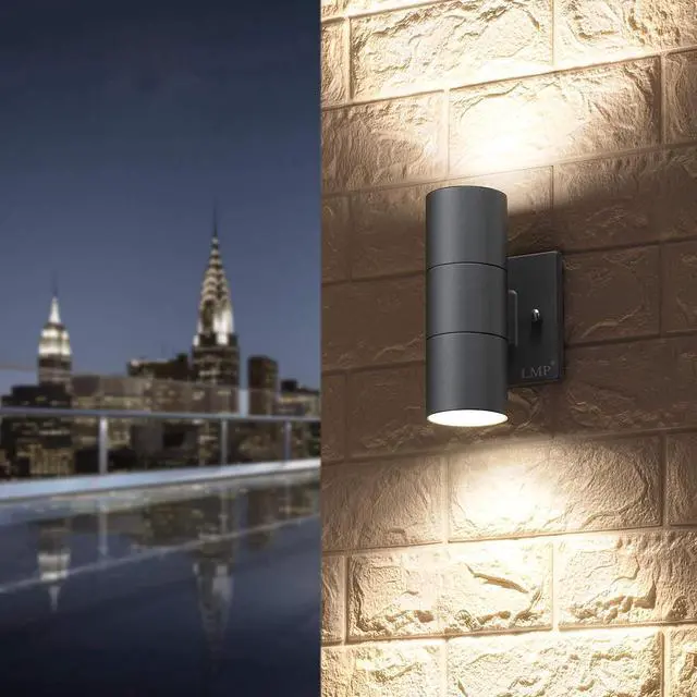 Alt view image 3 of 5 - LMP Modern Outdoor Wall Light Porch Light Patio Light with Black Aluminum Finish for Decoration,Garage 2 Packs Gray