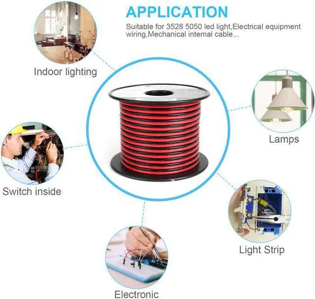 Alt view image 6 of 6 - 50FT 14/2 Gauge Red Black Cable Hookup Electrical Wire LED Strips Extension Wire 12V/24V DC Cable, 14AWG Flexible Wire Extension Cord for LED Ribbon Lamp Tape Lighting