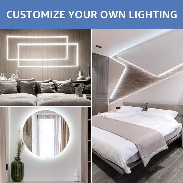 Alt view image 7 of 7 - LED Strip Light White 16.4ft Dimmable Vanity Lights 6000K Super Bright LED Tape Lights 300 LEDs 2835 Strong 3M Adhesive Suitable for Home Kitchen Under Cabinet Bedroom Daylight White