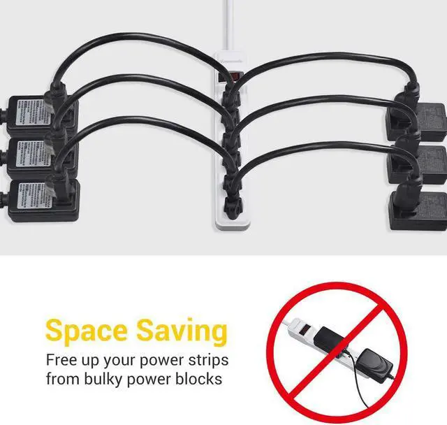 Alt view image 5 of 7 - 10 Pack Short Extension Cord 1 Foot Power Cord 16 AWG SJTW Weatherproof Extension Cable for Indoor Outdoor Use 3 Prong Grounded Outlets Plugs NEMA 5-15P to NEMA 5-15R Black UL Listed