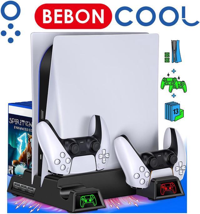 PS5 Stand and Cooling Station with Dual Controller Charging Station  Compatible with PS5 Controller,Compact PS5 Accessories with Cooling  Fan,Controller