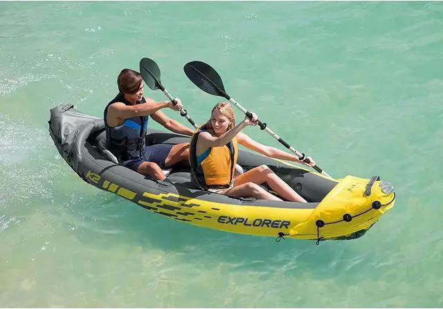 Alt view image 4 of 7 - Intex Explorer K2 Kayak 2-Person Inflatable Set with Oars and Air Pump, Yellow