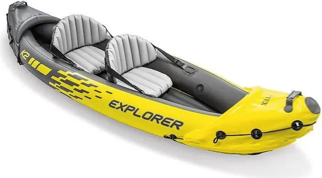 Alt view image 2 of 7 - Intex Explorer K2 Kayak 2-Person Inflatable Set with Oars and Air Pump, Yellow