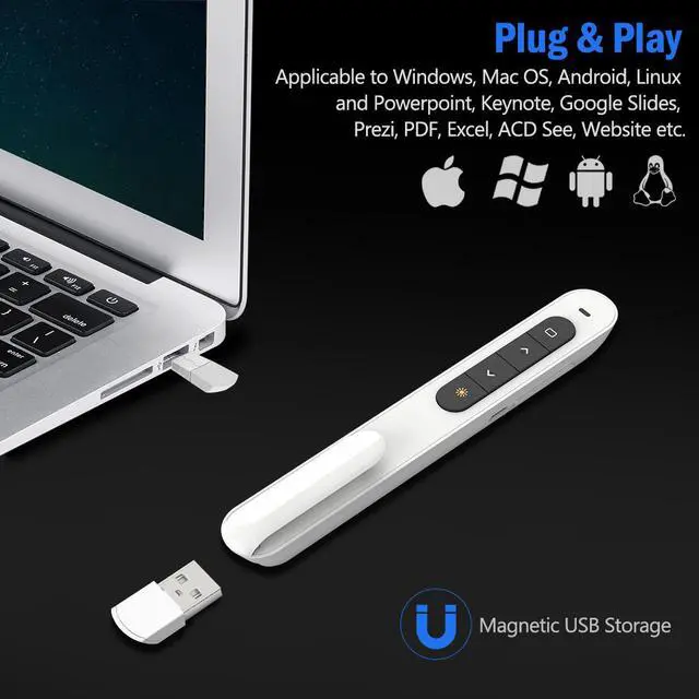 Alt view image 3 of 7 - Red Light Wireless Presenter, Powered by AAA (Not Included) Hyperlink Volume Control Presentation Clicker, RF 2.4GHz PowerPoint Clicker Presentation Remote Control Slide Clicker