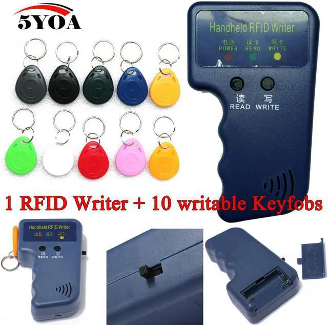 Alt view image 2 of 5 - Handheld 125KHz EM4100 RFID Copier Writer Duplicator Programmer Reader + 10 EM4305 T5577 Rewritable ID Keyfobs Tags Card