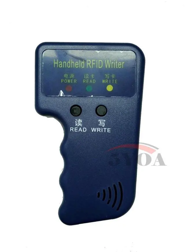 Alt view image 2 of 4 - Handheld 125KHz EM4100 RFID Copier Writer Duplicator Programmer Reader + 3Pcs EM4305 T5577 Rewritable ID Keyfobs Tags Card