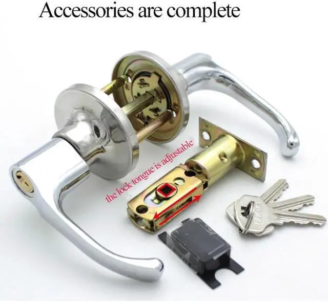 Main image of stainless steel three-bar style handle door lock knob with keys, zinc copper alloy universal for interior doors, bedroom