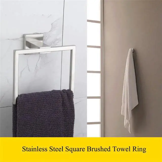 Main image of Square Wall-Mounted Towel Rings Stainless Steel Electroplated Brushed Towel Holder For Home Bathroom Toilet Towel Hanger Rack