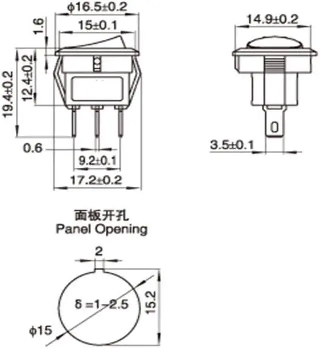Alt view image 5 of 5 - 5pcs AC 6A 125V 3A 250v On Off Round Boat Rocker Switch white 2Pin Power Switch Push button switch