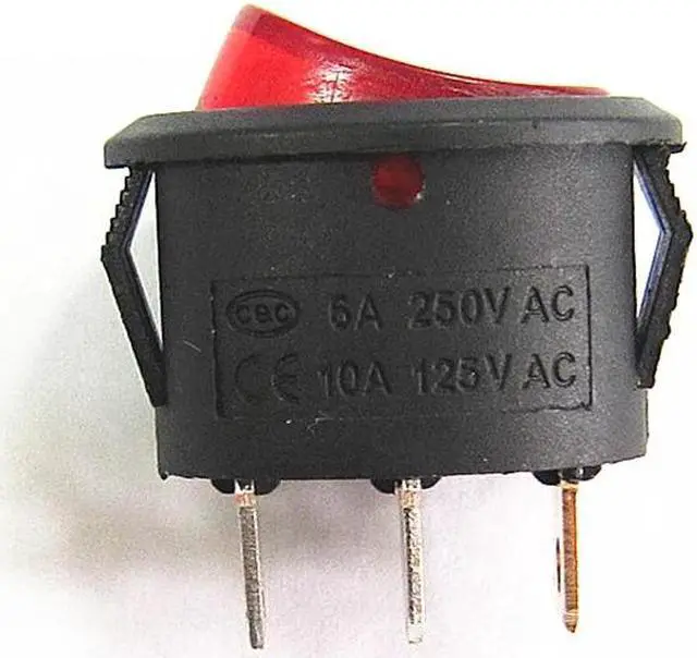 Alt view image 3 of 4 - Oval Switch 5 Pc  On / Off red Rocker Switch 3 Plugs Switch 6A 250V 10A 125V AC Electrical Accessories