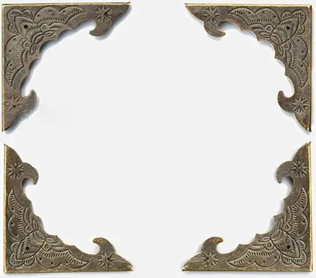Alt view image 3 of 5 - 4PCS/Lot 58x58mm Decorative Edge Protector Antique Corner Protector Jewelry Case Wooden Box Corner Protector Bronze, with Nails