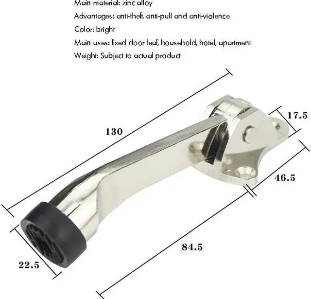 Alt view image 4 of 5 - Hardware Kickdown Door Stop, Door Stopper Hinge, Non-Slip Rubber, Metal Door Stopper Holder, Anti-collision, Zinc Alloy