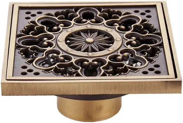 Alt view image 2 of 3 - Antique Brass 4" Square Floor Drain Cover Decorative Floor Waste Grate Drainer