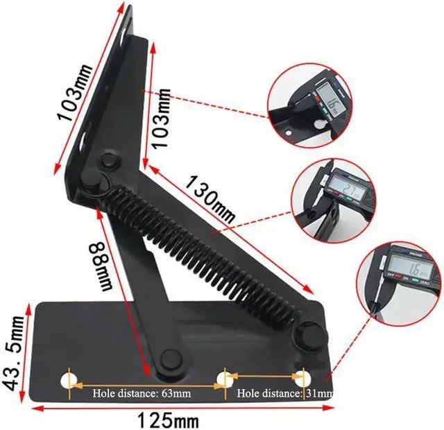 Alt view image 5 of 6 - 2Pcs/set Black Sofa Hinge Furniture Hinges Multifunctional Supporting Spring Hinges For Support Sofa Headrest, Storage Box