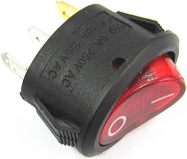 Alt view image 4 of 4 - Oval Switch 5 Pc  On / Off red Rocker Switch 3 Plugs Switch 6A 250V 10A 125V AC Electrical Accessories