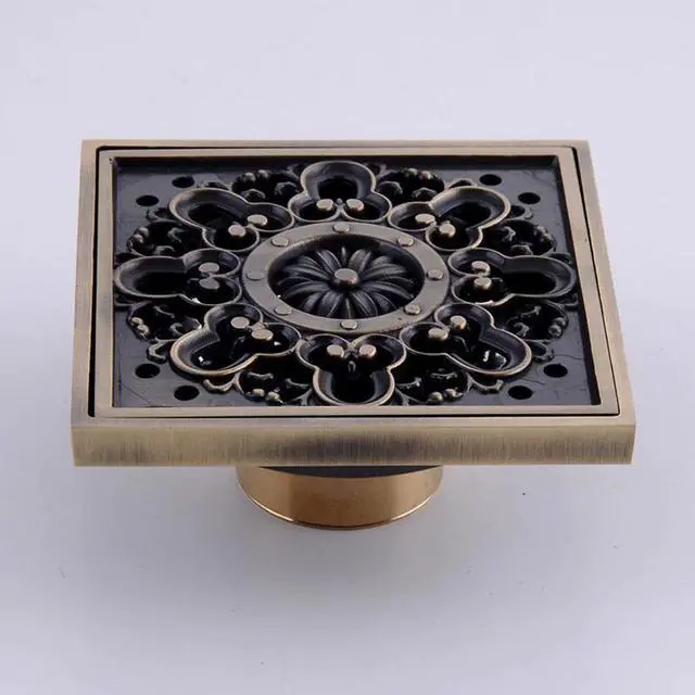 Alt view image 3 of 3 - Antique Brass 4" Square Floor Drain Cover Decorative Floor Waste Grate Drainer