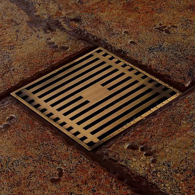 Main image of Antique Brass Fast Draining Straight line Bathroom 4" Sink Floor Drain