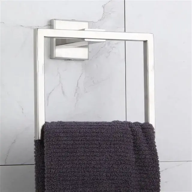Alt view image 4 of 6 - Square Wall-Mounted Towel Rings Stainless Steel Electroplated Brushed Towel Holder For Home Bathroom Toilet Towel Hanger Rack