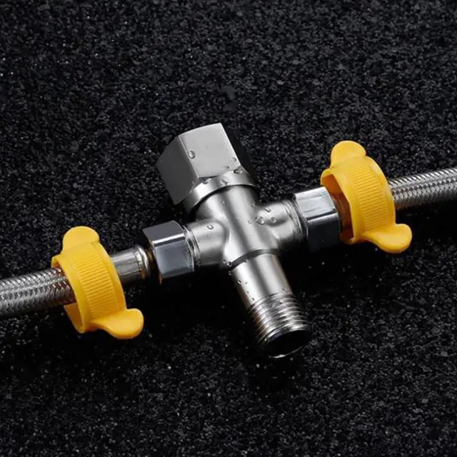 Alt view image 4 of 5 - Dual Compression Outlet Angle Stop Valve 1/2" Water Heater Angle for Bathroom Fixtures 304 Stainless Steel Water Valve Shut Off