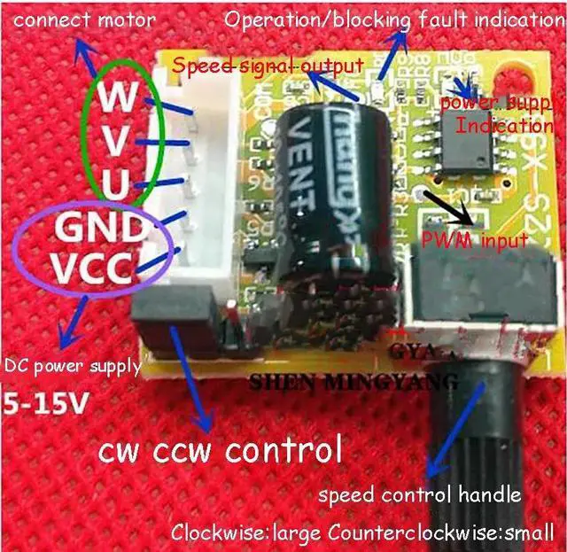 Alt view image 4 of 4 - DC Brushless Motor Regulator 5-12V 1.5A 15W 0%-100% PWM Speed Controller BLDC Driver Board Three Phase No Hall Motor Governor