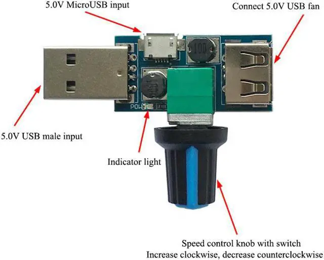 Alt view image 4 of 6 - DC5V USB Fan Governor Speed Controller Mini Air Volume Mute USB Speed Controller Fan Governor Use For Power bank, Computer USB