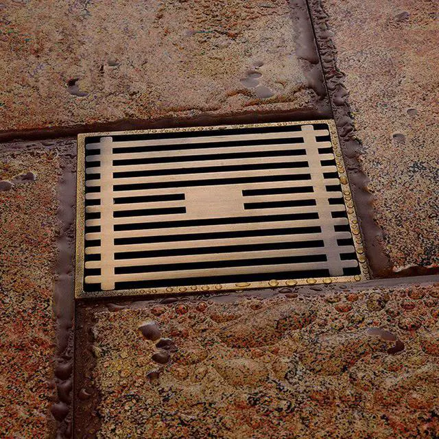 Alt view image 3 of 3 - Antique Brass Fast Draining Straight line Bathroom 4" Sink Floor Drain