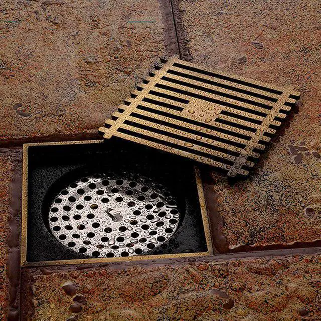 Alt view image 2 of 3 - Antique Brass Fast Draining Straight line Bathroom 4" Sink Floor Drain