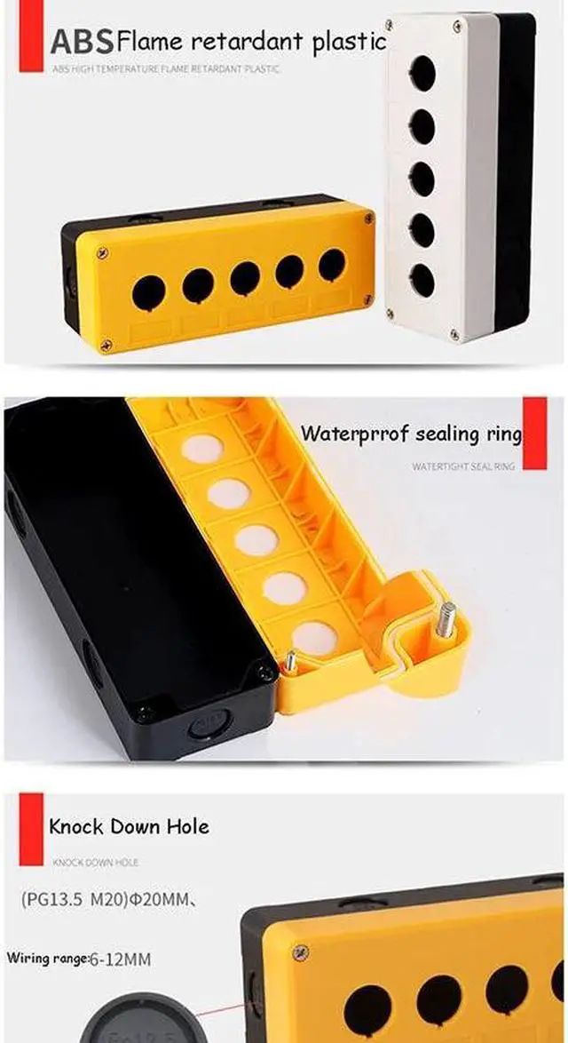 Alt view image 6 of 6 - Waterproof ABS Plastic Push Button Switch Box 22mm Indicator Dustproof 5-hole Emergency Stop Button ON/OFF Cover