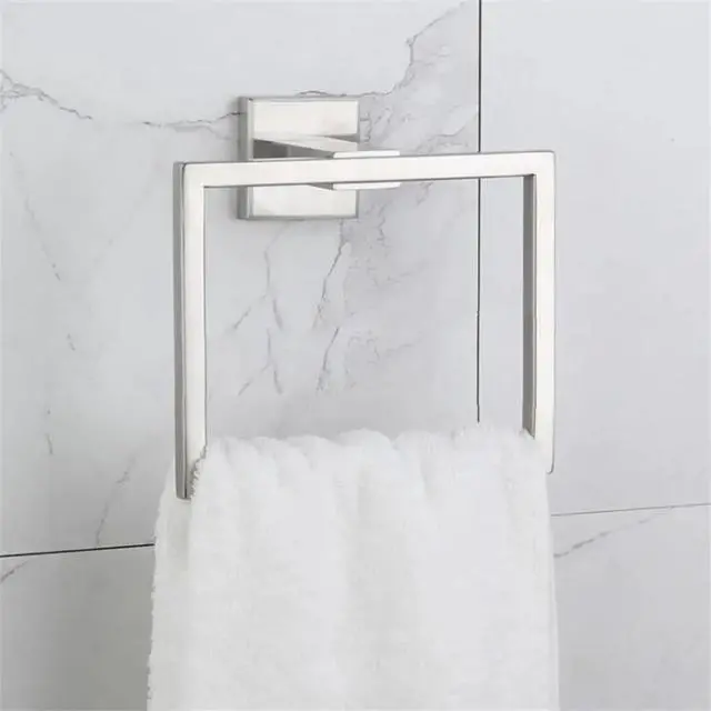 Alt view image 2 of 6 - Square Wall-Mounted Towel Rings Stainless Steel Electroplated Brushed Towel Holder For Home Bathroom Toilet Towel Hanger Rack