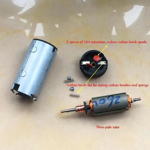 Alt view image 5 of 5 - OT-CL-2448 DC Carbon Brush Motor with Double D Shaft, DC 12-24V, 3300-6800rpm, for Electric Curtains, Gear Motor Shaft Dia 2mm