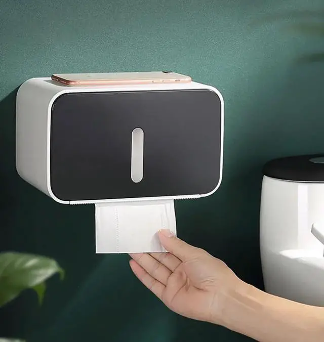 Alt view image 4 of 6 - Toilet Paper Towel Box Waterproof Toilet Paper Holders Rack Wall Mounted Bathroom Tissue Box Shelf Roll Paper Tube Storage Box