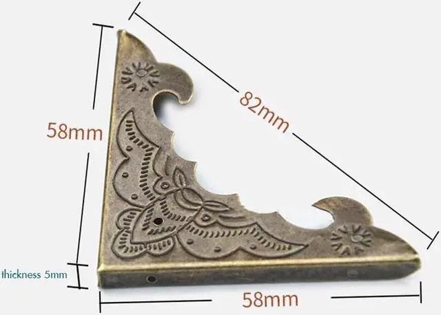 Alt view image 4 of 5 - 4PCS/Lot 58x58mm Decorative Edge Protector Antique Corner Protector Jewelry Case Wooden Box Corner Protector Bronze, with Nails