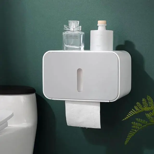 Alt view image 2 of 6 - Toilet Paper Towel Box Waterproof Toilet Paper Holders Rack Wall Mounted Bathroom Tissue Box Shelf Roll Paper Tube Storage Box