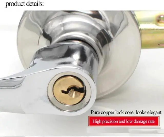 Alt view image 5 of 6 - stainless steel three-bar style handle door lock knob with keys, zinc copper alloy universal for interior doors, bedroom