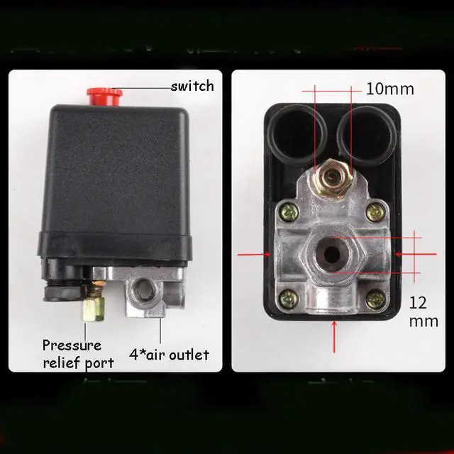 Alt view image 3 of 6 - Air Compressor Pump Pressure Switch Adjustable 90-125 PSI Normally Closed 1/4 Inch Switch Control Valve 4 Port Max 20A